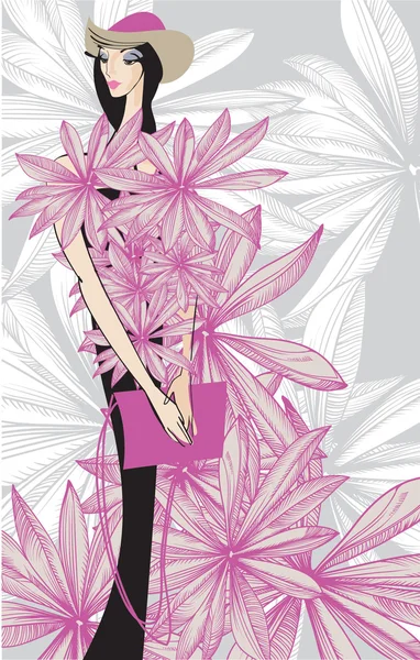 Mode-Illustration mit floralem Print — Stockvektor