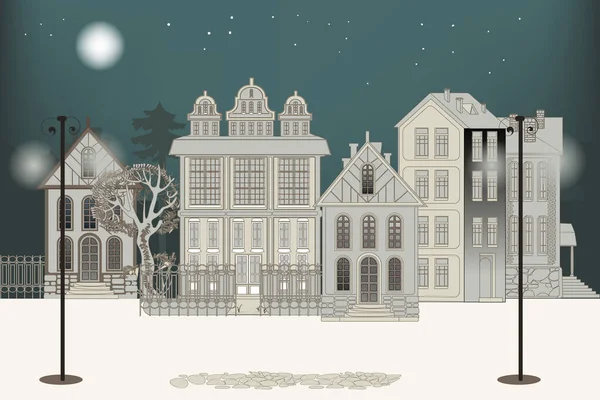 Amszterdami Házak Városi Lakóépületek Skandináv Stílusban Európai Város Kézzel Rajzolt Stock Illusztrációk