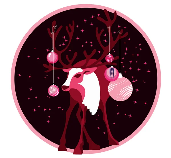 Reno con bola de Navidad — Vector de stock