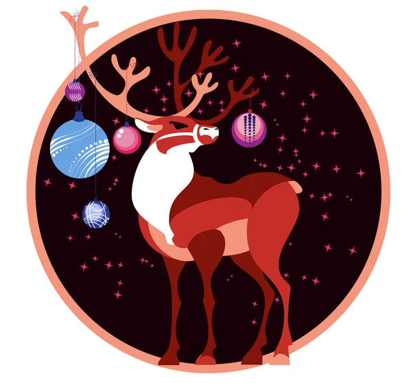 Rendier met Kerstmis bal — Stockvector