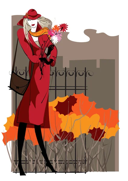 Dame aux chrysanthèmes — Image vectorielle