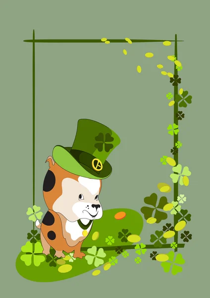 Little puppy in a green top hat — Stock Vector