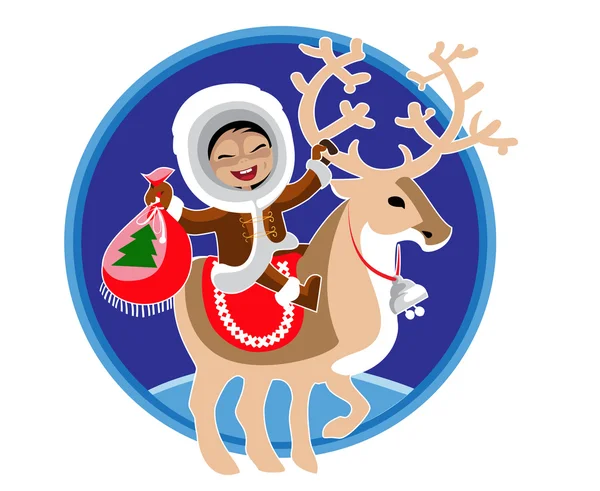 Eskimo girl and reindeer — Stock Vector