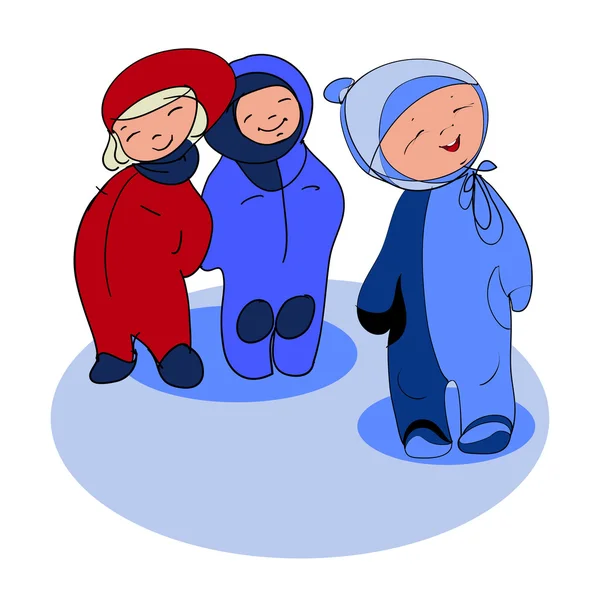 Niños en el invierno a pie — Vector de stock