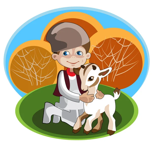Boy - shepherd and kid — Stock Vector