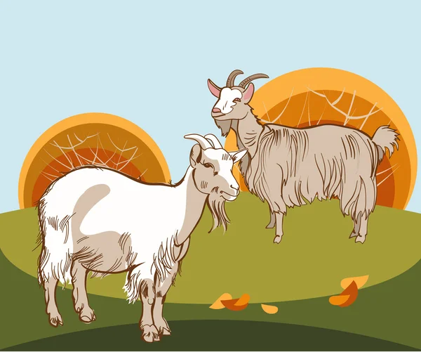 Two goats to the pasture — Stock Vector