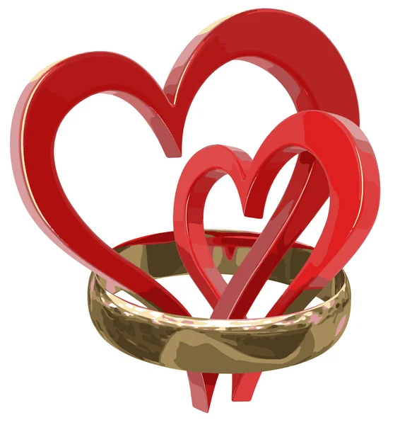 Vector afbeelding van een Gold ring en hart — Stockvector