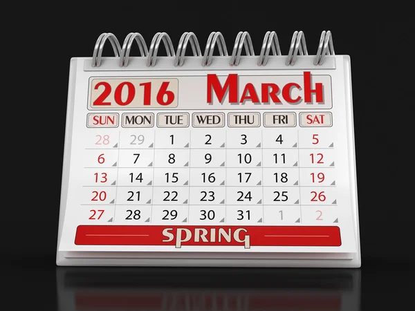 Kalendarz - marca 2016 (ścieżka przycinająca zawarte) — Zdjęcie stockowe