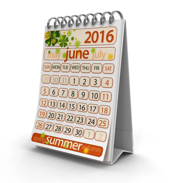 Календарь - июнь 2016 года (включая путь вырезания) ) — стоковое фото