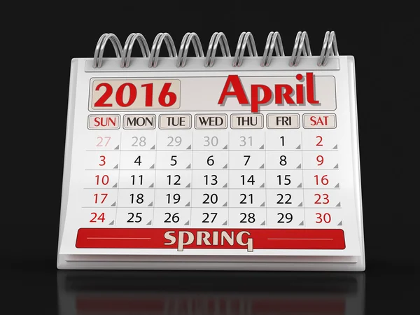 Calendário - Abril 2016 (caminho de recorte incluído ) — Fotografia de Stock