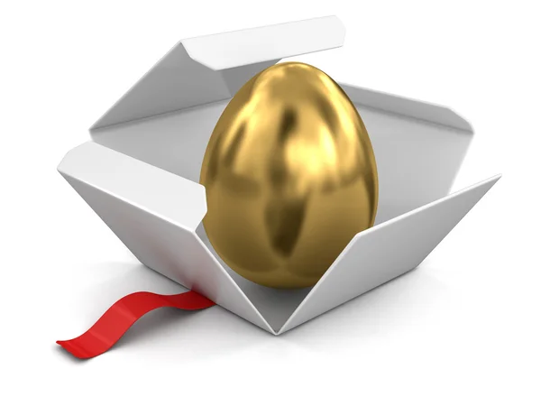 Open package with golden egg. Image with clipping path — Stock Photo, Image