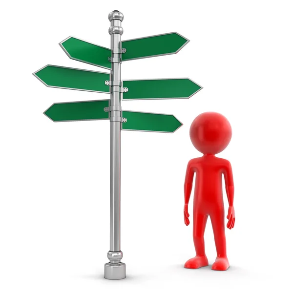 Man and Sign Directions. Image with clipping path — Stock Photo, Image