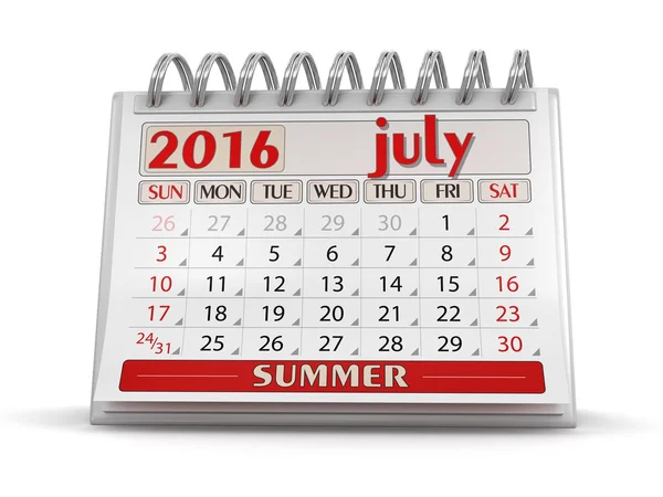 Kalendarz - lipca 2016 (ścieżka przycinająca zawarte) — Zdjęcie stockowe