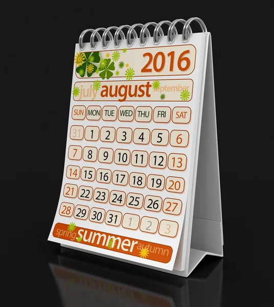 Kalender - augustus 2016 (uitknippad opgenomen) — Stockfoto