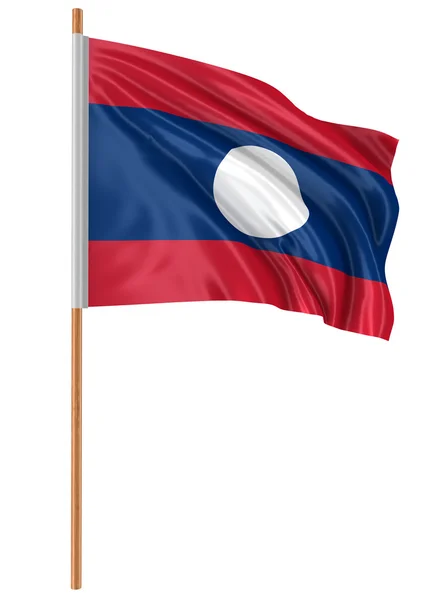 Bandeira 3D do Laos com textura de superfície de tecido. Fundo branco . — Fotografia de Stock