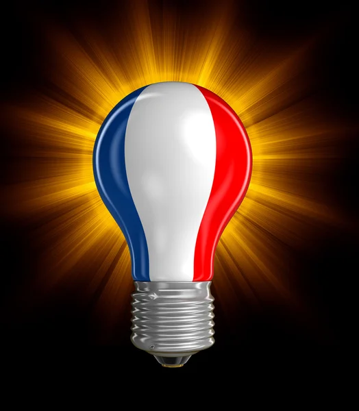 Žárovka s francouzskou vlajku. Obrázek s ořezovou cestou — Stock fotografie
