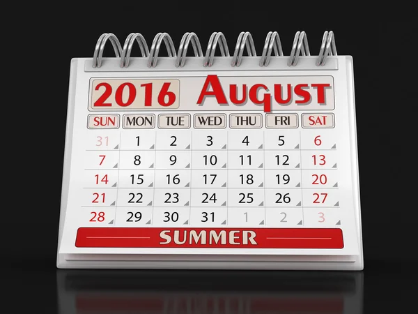 日历-2016 年 8 月 (剪切路径包括) — 图库照片