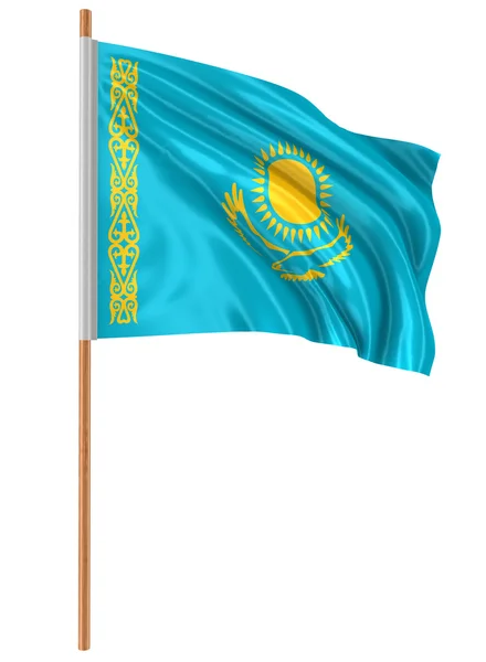 3D kazakiska flagga med tyget ytbehandlar konsistens. Vit bakgrund. — Stockfoto