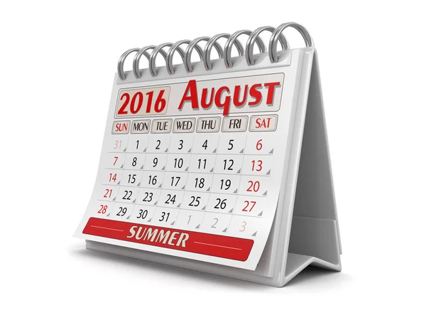 Календар - серпень 2016 року (відсічний контур включено ) — стокове фото