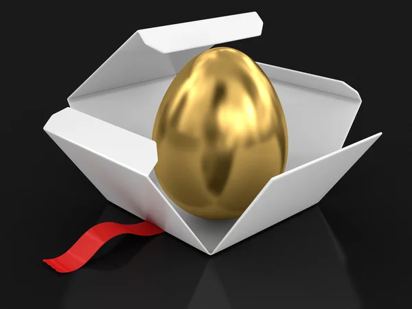 Paquete abierto con huevo dorado. Imagen con ruta de recorte — Foto de Stock