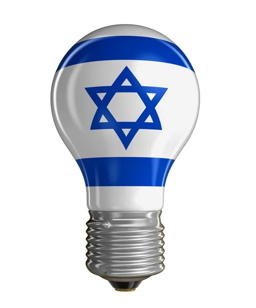Лампочка с израильским флагом. Изображение с пути обрезки — стоковое фото