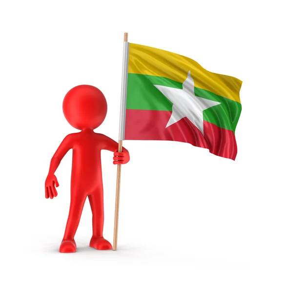 Mann und Myanmar-Fahne. Bild mit Ausschnittspfad — Stockfoto
