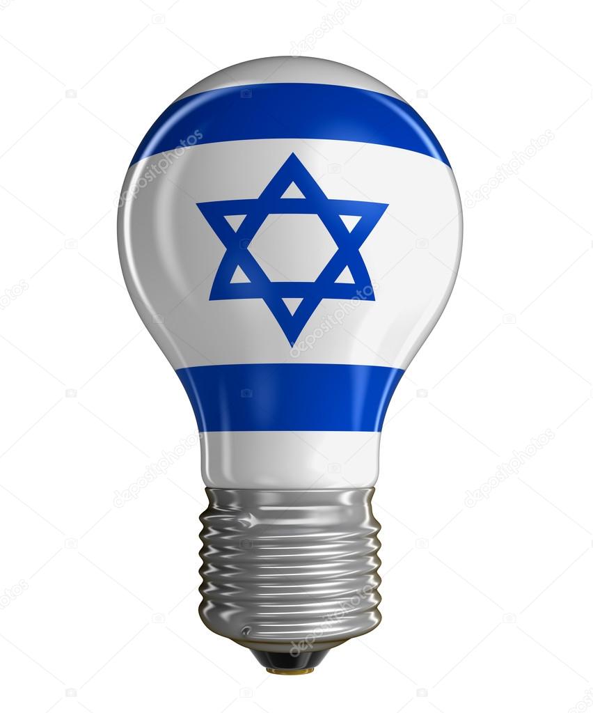 Light bulb with Israeli flag.  Image with clipping path