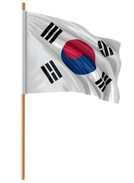 3D South Korean flag with fabric surface texture. White background. — Stock Photo, Image