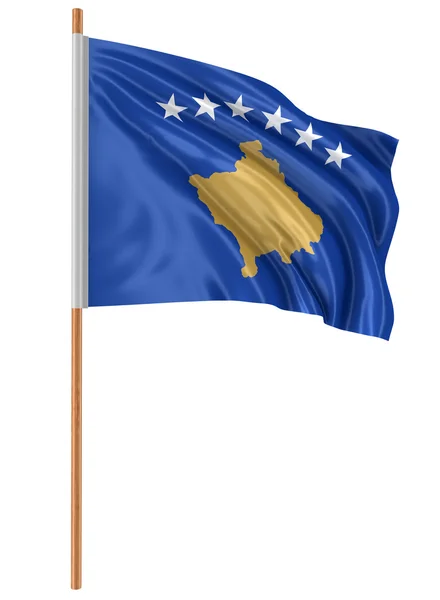 Bendera Kosovo 3D dengan tekstur permukaan kain. Latar belakang putih . — Stok Foto