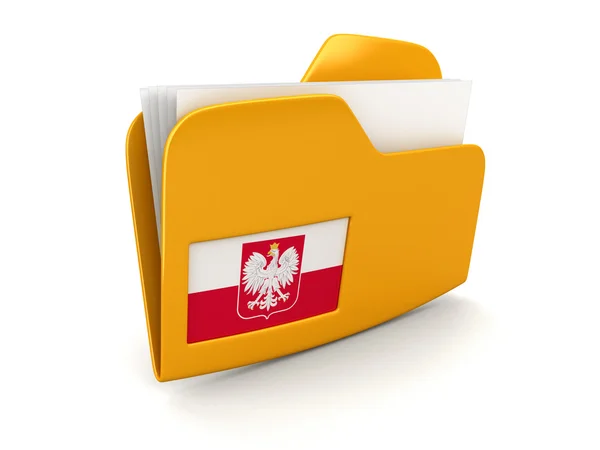 Folderów i list z flagą Polski. Obraz ze ścieżką przycinającą — Zdjęcie stockowe
