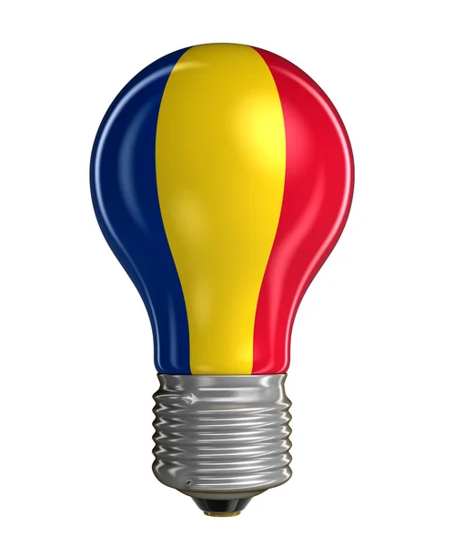 Лампочка с румынским флагом. Изображение с пути обрезки — стоковое фото
