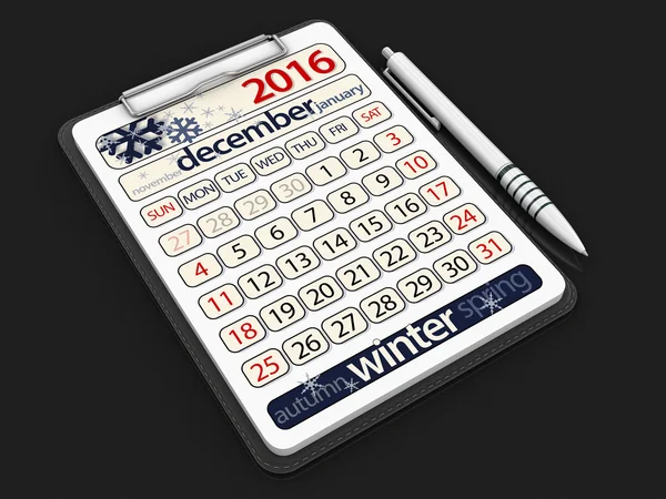 Kalendarz - grudnia 2016 (ścieżka przycinająca zawarte) — Zdjęcie stockowe