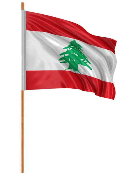 3D flag of Lebanon with fabric surface texture. White background. — Stock Photo, Image