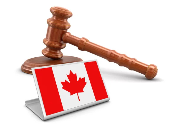 3D houten hamer en vlag van Canada. Afbeelding met uitknippad — Stockfoto