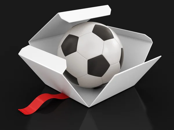 Open package with Soccer Ball. Image with clipping path — Stock Photo, Image
