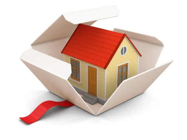 Open package with house. Image with clipping path — Stock Photo, Image