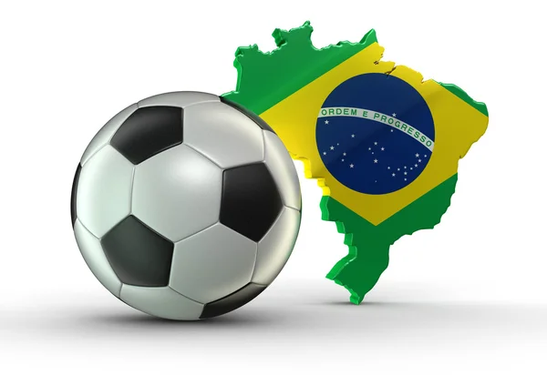 Soccer football and map of Brazil. Image with clipping path — Stock Photo, Image