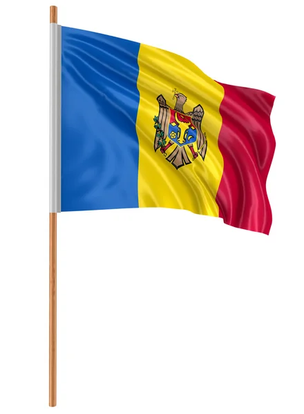 3D Moldavian flag with fabric surface texture. White background. — Stock Photo, Image