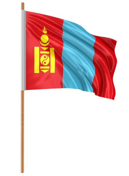 3D флаг Монголии с текстурой поверхности ткани. Белый фон . — стоковое фото