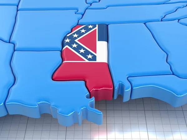 密西西比州州旗与地图。图像的剪切路径. — 图库照片