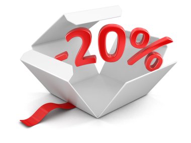 Open package with -20%. Image with clipping path clipart