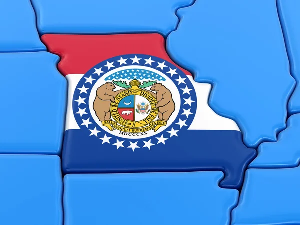 Mapa stanu Missouri z flagą. Obraz ze ścieżką przycinającą. — Zdjęcie stockowe