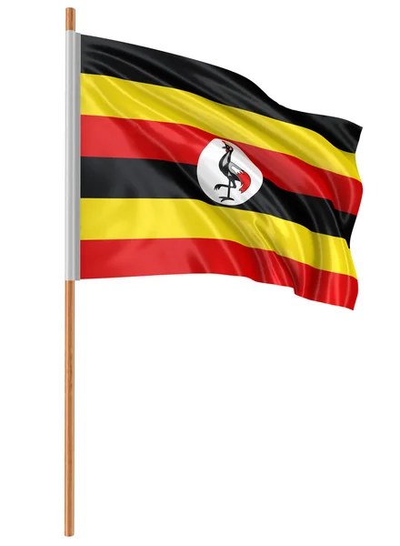 3D flag of Uganda with fabric surface texture. White background. — Stock Photo, Image