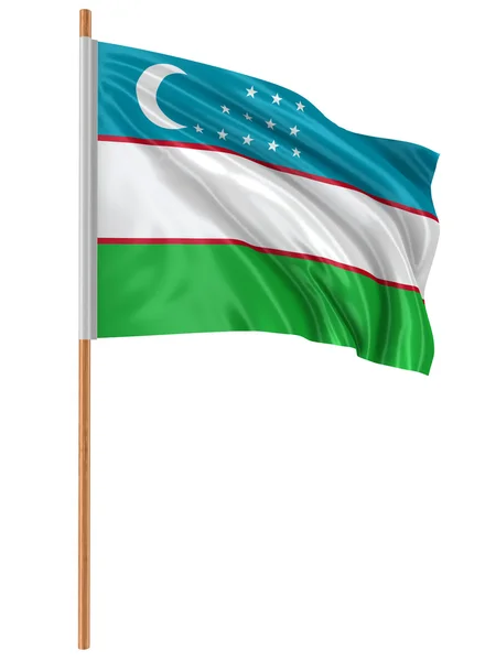 3D Uzbek flag with fabric surface texture. White background. — Stock Photo, Image