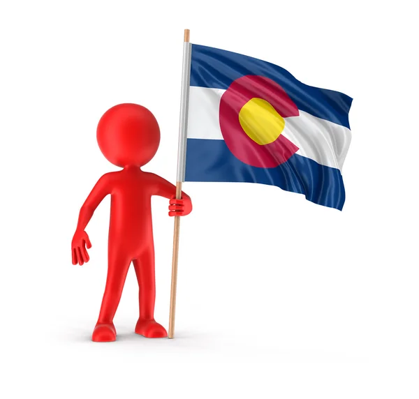 Man and flag of the US state of Colorado. Imagen con ruta de recorte — Foto de Stock