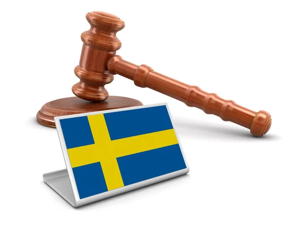 3d maillet en bois et drapeau suédois. Image avec chemin de coupure — Photo