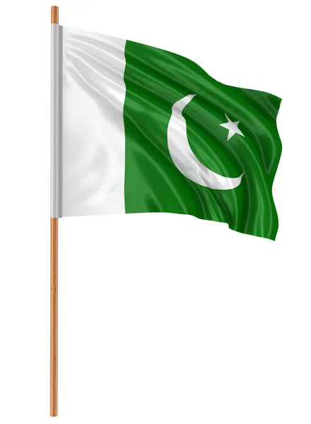 3D vlajka Pákistánu s povrchovou texturou tkaniny. Bílé pozadí. — Stock fotografie