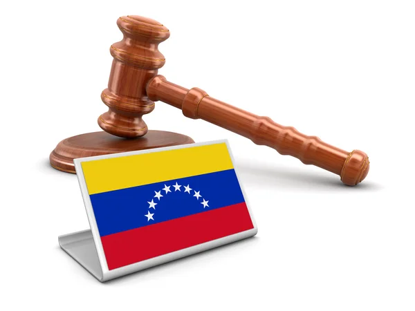 3d martelo de madeira e bandeira da Venezuela. Imagem com caminho de recorte — Fotografia de Stock