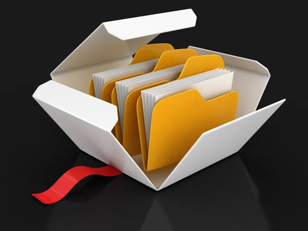 Open package with folders. Image with clipping path — Stock Photo, Image
