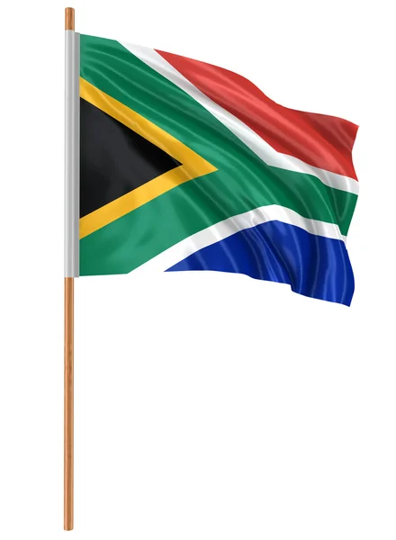 3D flag of South African republic with fabric surface texture. White background. — Stock Photo, Image